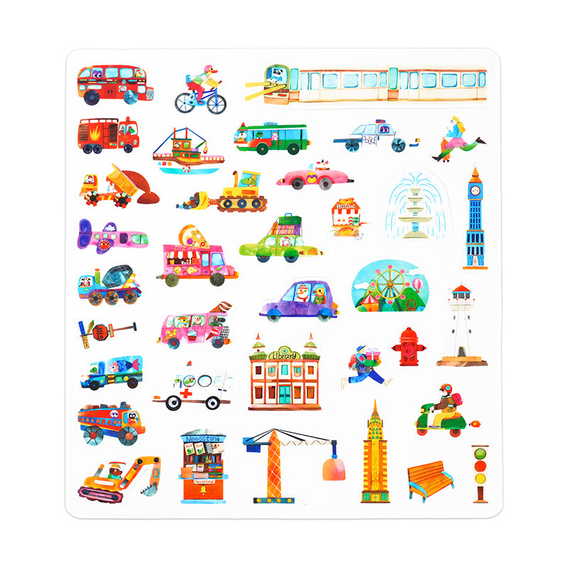 Stickers de Gel Reusables - Ciudad en Movimiento