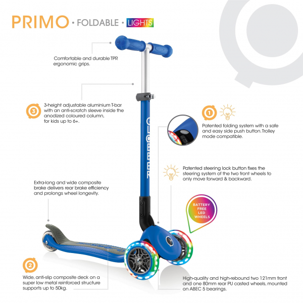 Patineta Plegable Primo Roja/Gris - Llantas con luces LED
